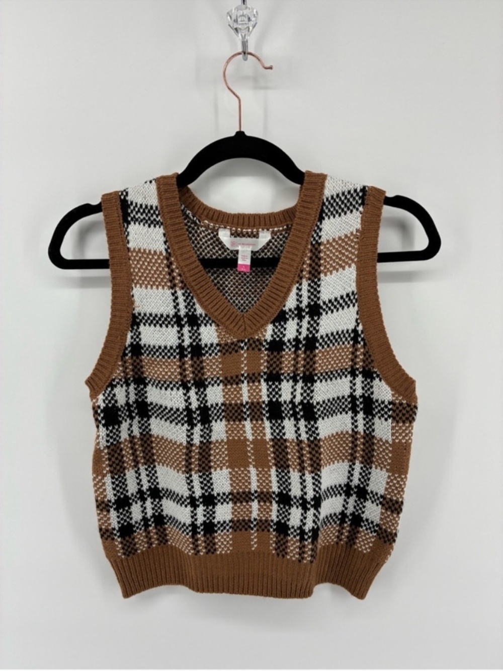 MASSIVE $10 SALE Brown Plaid Knit Vest No Boundaries Sleeveless